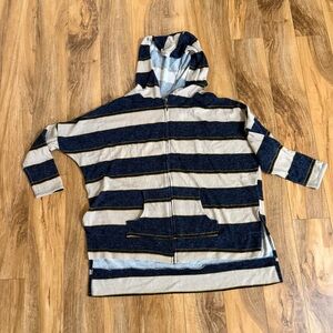 Style Rack Navy and Cream Striped Hoodie